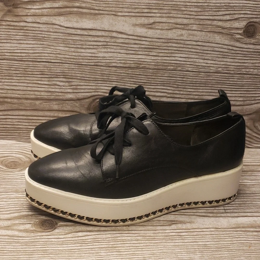 Karl Lagerfeld Bali Black soft leather platforms woman laces shoes size 8.5